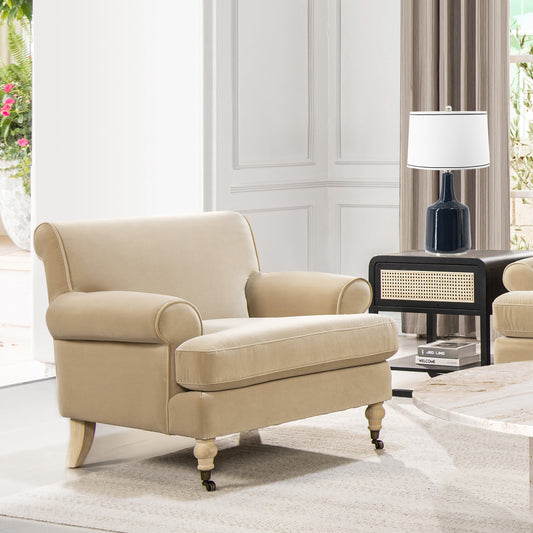 38' Lawson Accent Arm Chair Metal Casters, Fawn Brown Performance Velvet
