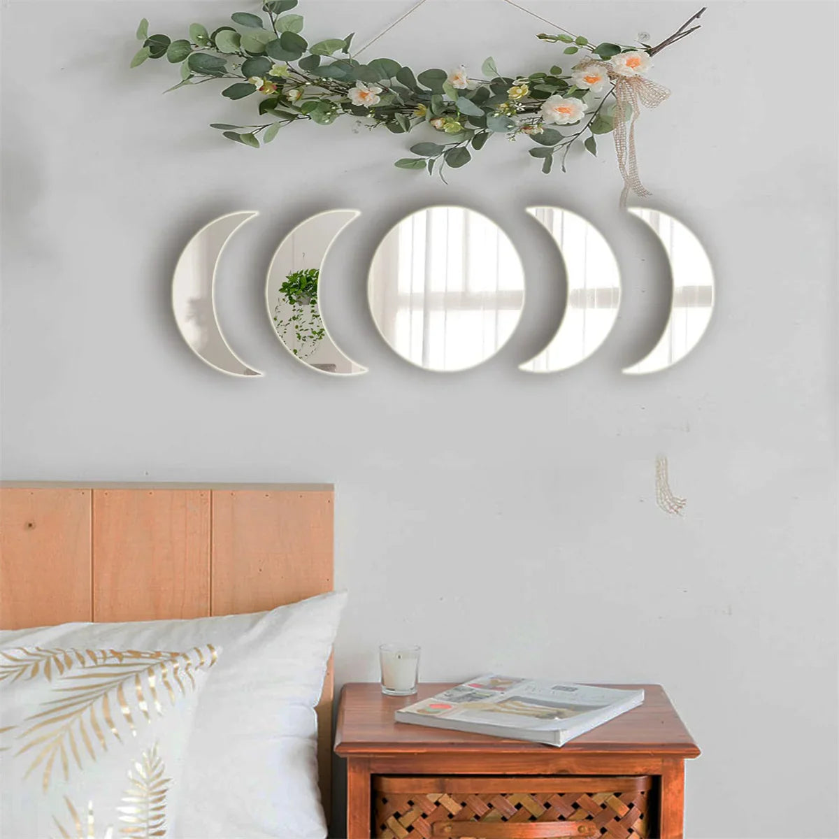 5PCS Moon Phase Acrylic Mirror Wall Sticker Home Decor