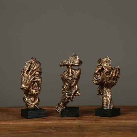 Abstract Silence Is Gold Resin Figurine Hand Face Statue Decor