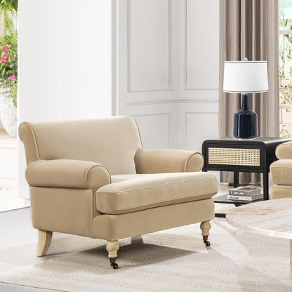 38' Lawson Accent Arm Chair Metal Casters, Fawn Brown Performance Velvet