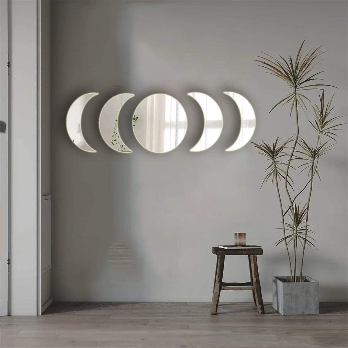 5PCS Moon Phase Acrylic Mirror Wall Sticker Home Decor