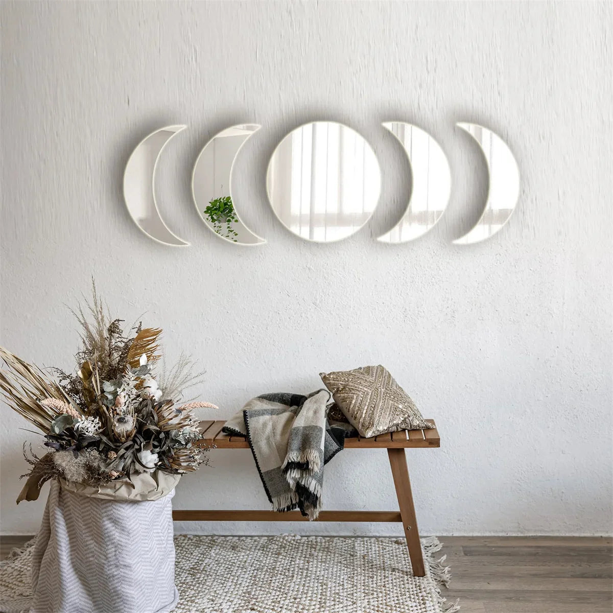 5PCS Moon Phase Acrylic Mirror Wall Sticker Home Decor