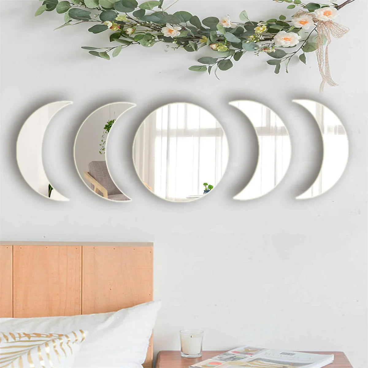 5PCS Moon Phase Acrylic Mirror Wall Sticker Home Decor