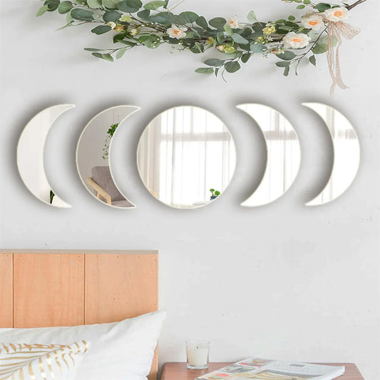 5PCS Moon Phase Acrylic Mirror Wall Sticker Home Decor