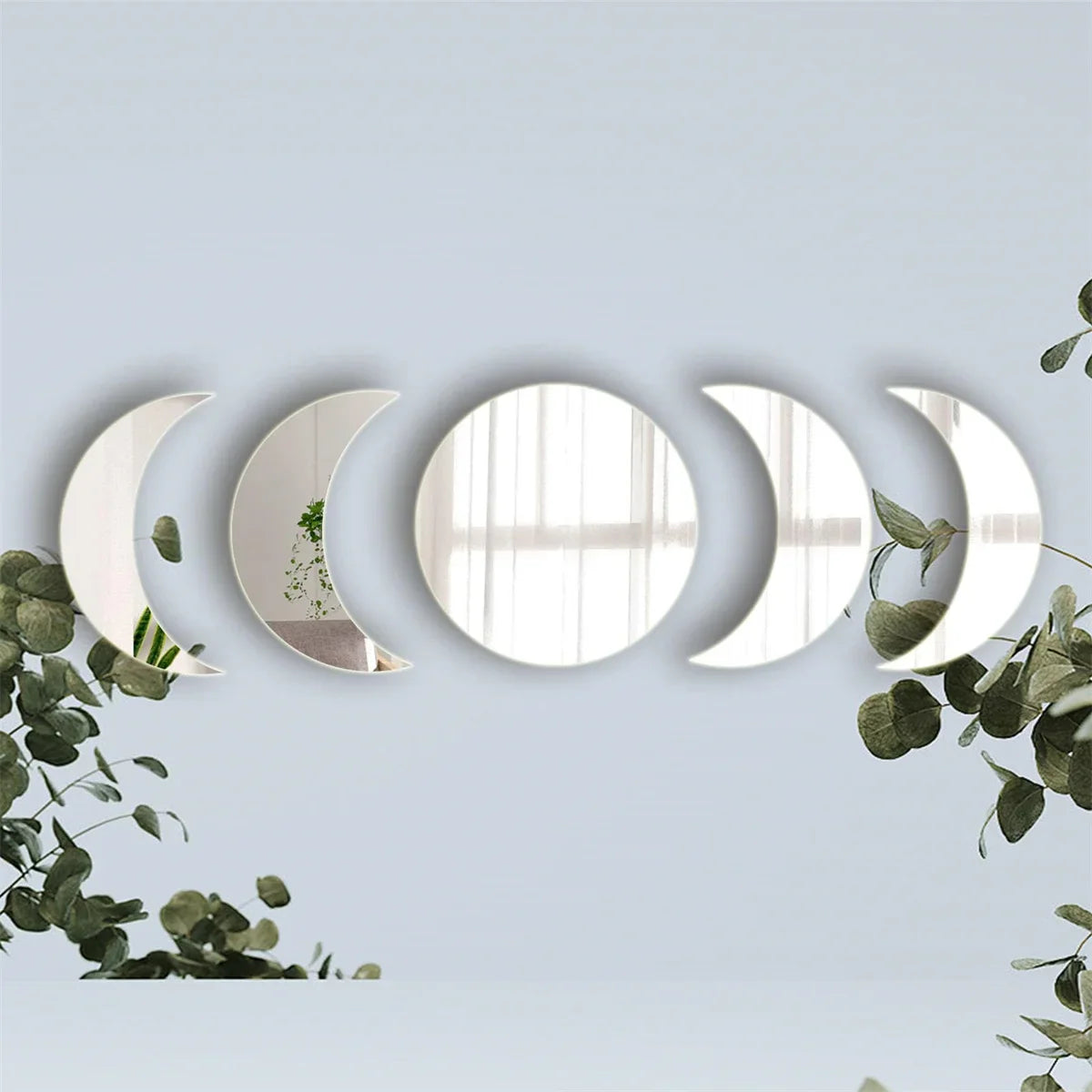 5PCS Moon Phase Acrylic Mirror Wall Sticker Home Decor