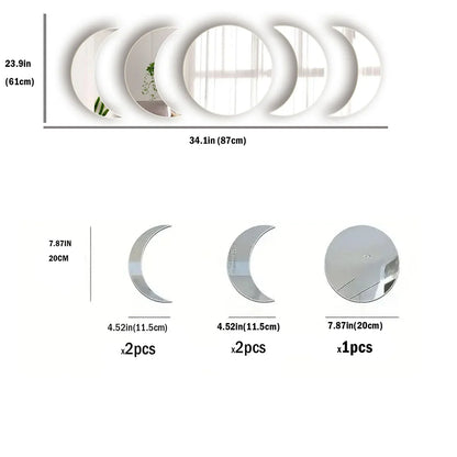 5PCS Moon Phase Acrylic Mirror Wall Sticker Home Decor