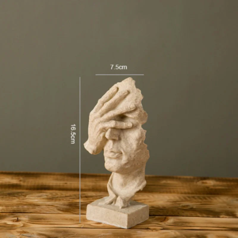 Abstract Silence Is Gold Resin Figurine Hand Face Statue Decor