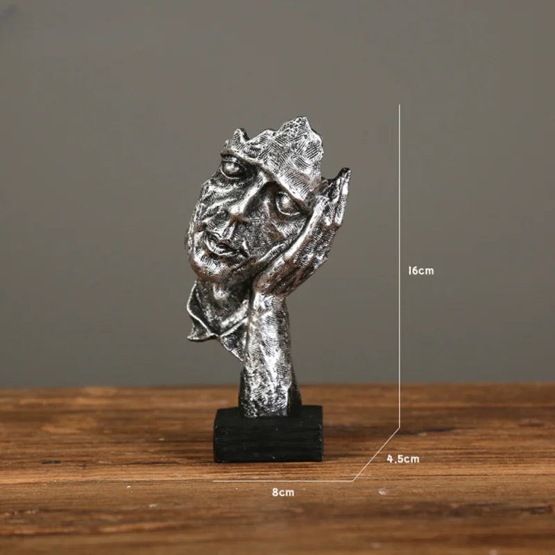 Abstract Silence Is Gold Resin Figurine Hand Face Statue Decor