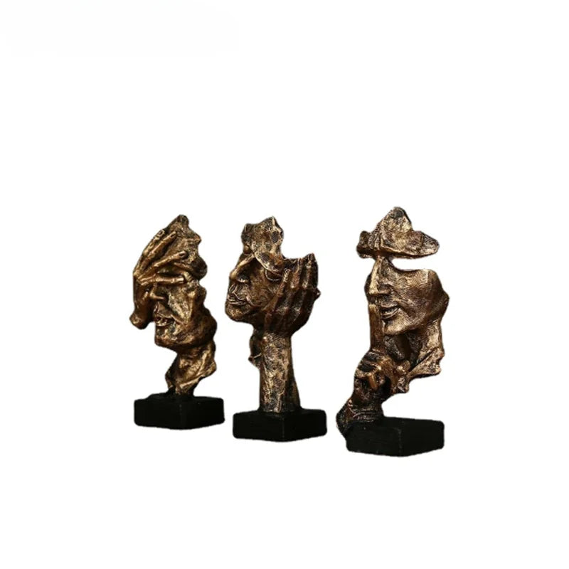 Abstract Silence Is Gold Resin Figurine Hand Face Statue Decor