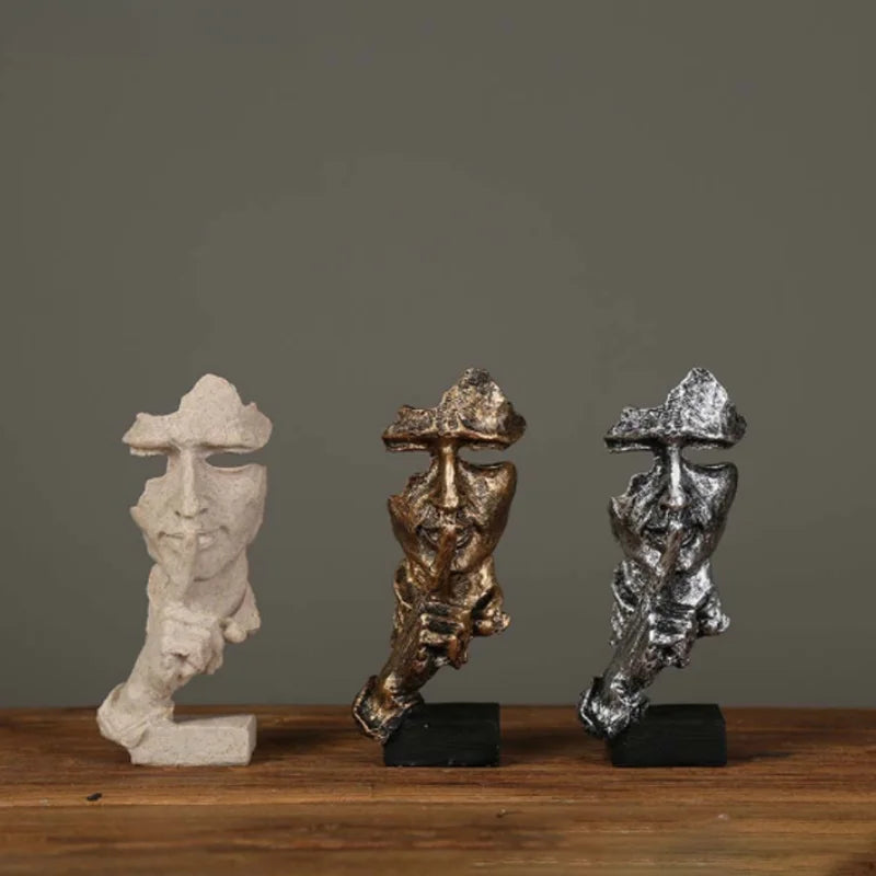 Abstract Silence Is Gold Resin Figurine Hand Face Statue Decor
