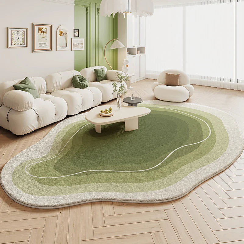 Green Plush Irregular Carpet Living Room Bedroom Floor Mat Decor