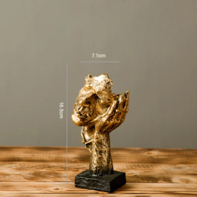 Abstract Silence Is Gold Resin Figurine Hand Face Statue Decor