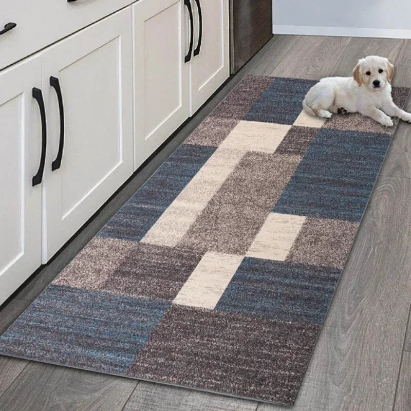 Non Slip Modern Geometric Runner Rug Easy Clean Kitchen Hallway