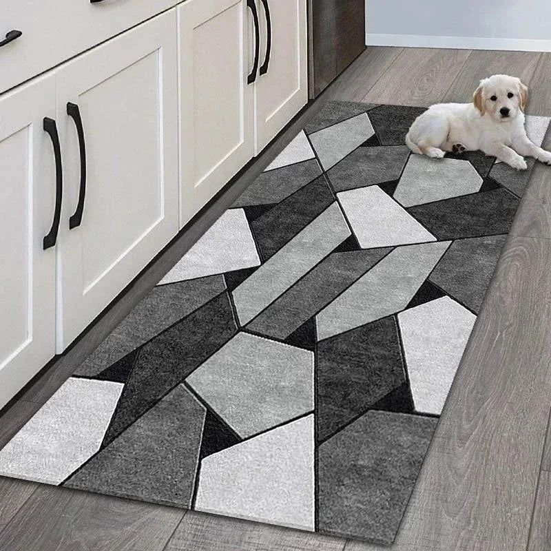 Non Slip Modern Geometric Runner Rug Easy Clean Kitchen Hallway