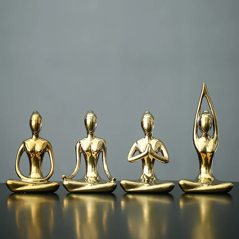 Abstract Ceramic Yoga Poses Figurine Porcelain Lady Statue Home Decor