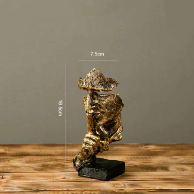 Abstract Silence Is Gold Resin Figurine Hand Face Statue Decor