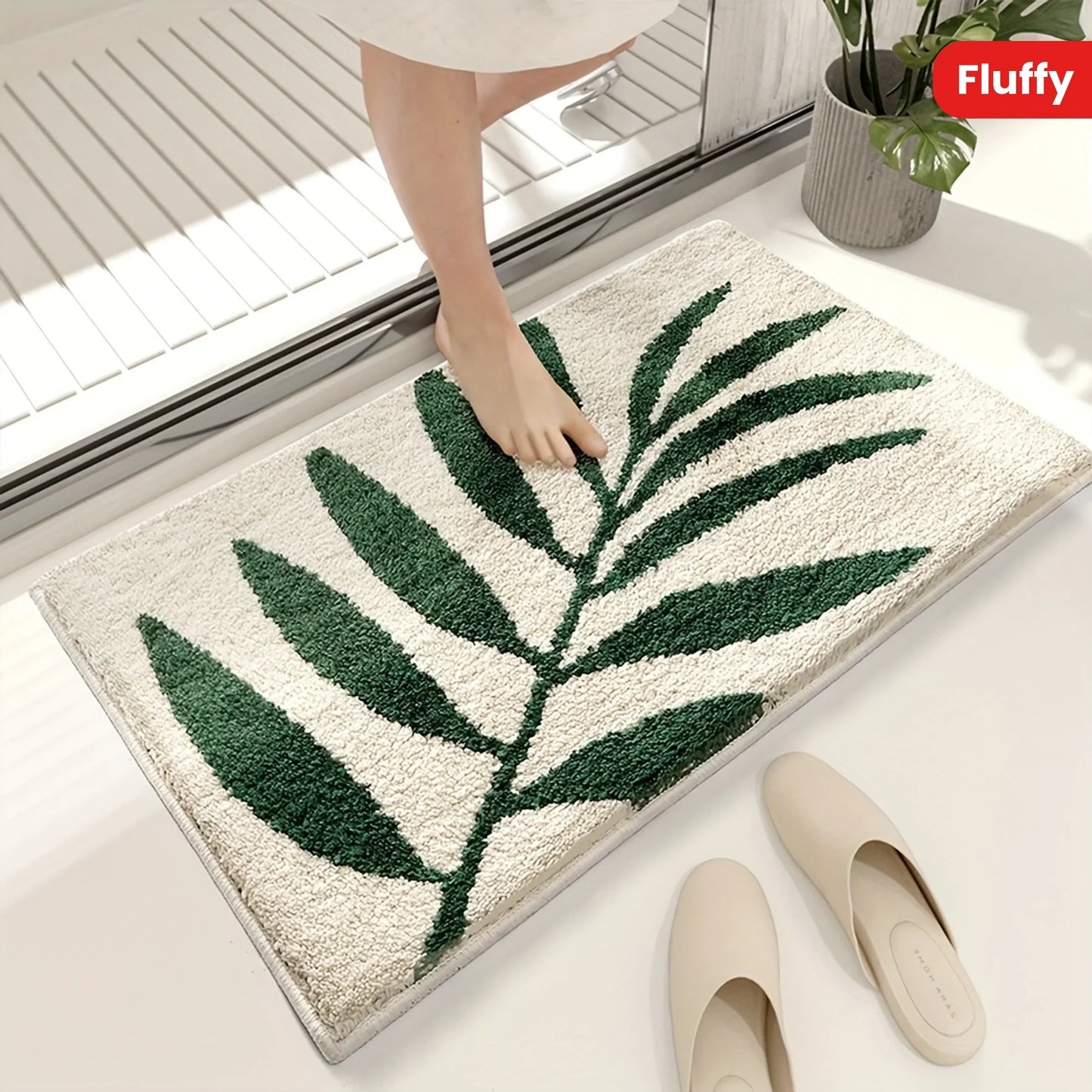 Green Leaf Carpet Soft Absorbent Bathroom Floor Mat Non Slip