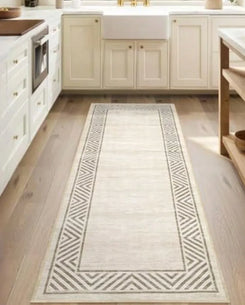 Geometric Gold Floral Feather Runner Rug Non Slip Durable