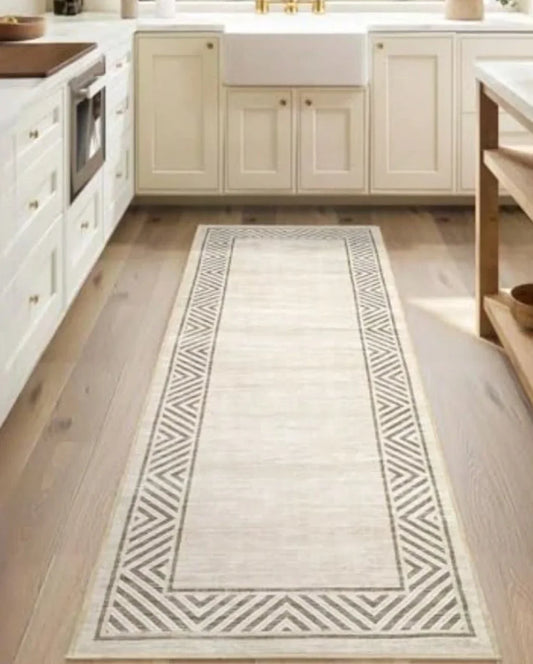 Geometric Gold Floral Feather Runner Rug Non Slip Durable