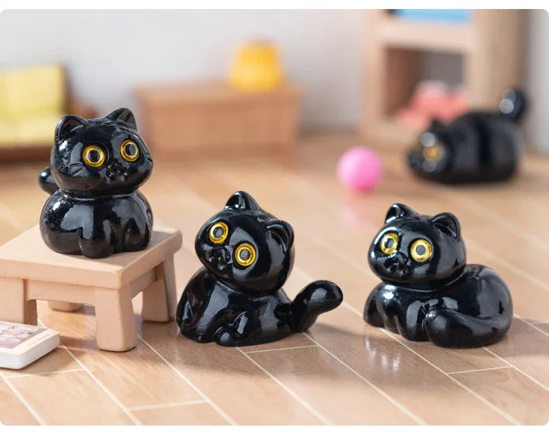 Black Cat Mini Figurines Cute Resin Kitten Desktop Decoration