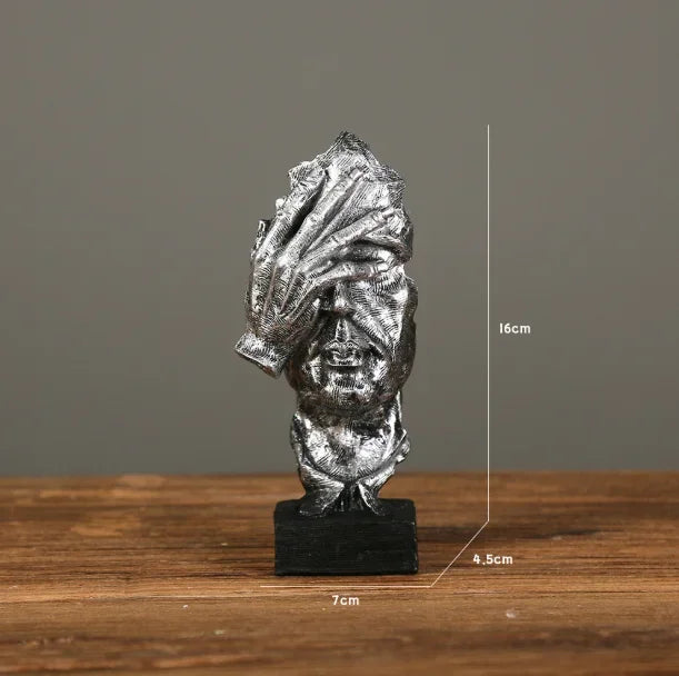 Abstract Silence Is Gold Resin Figurine Hand Face Statue Decor