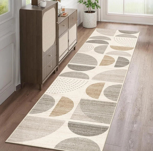 Non Slip Washable Geometric Half Circle Runner Rug Multi Color