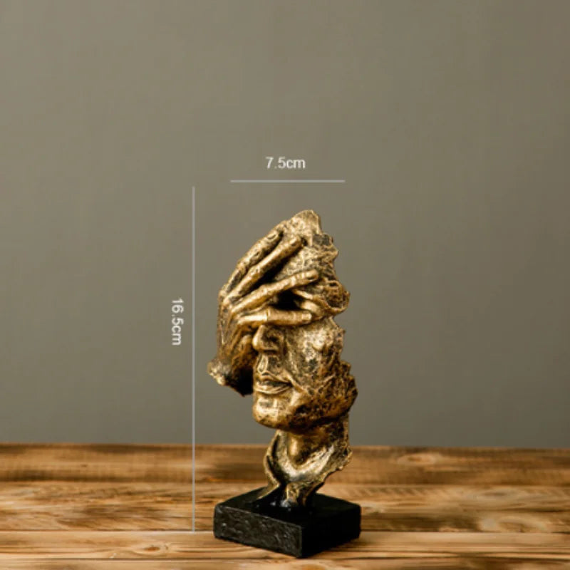 Abstract Silence Is Gold Resin Figurine Hand Face Statue Decor