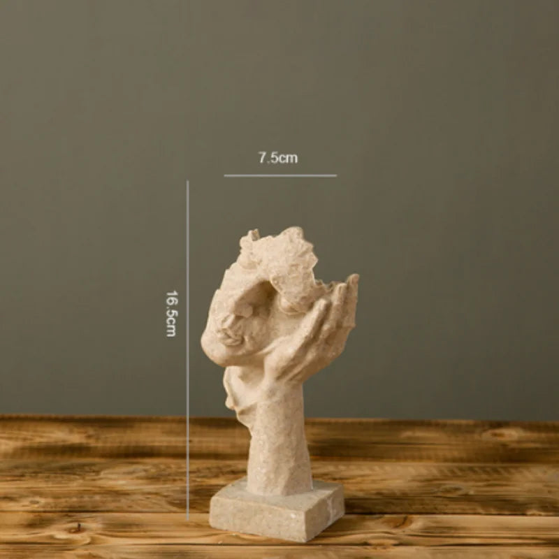 Abstract Silence Is Gold Resin Figurine Hand Face Statue Decor
