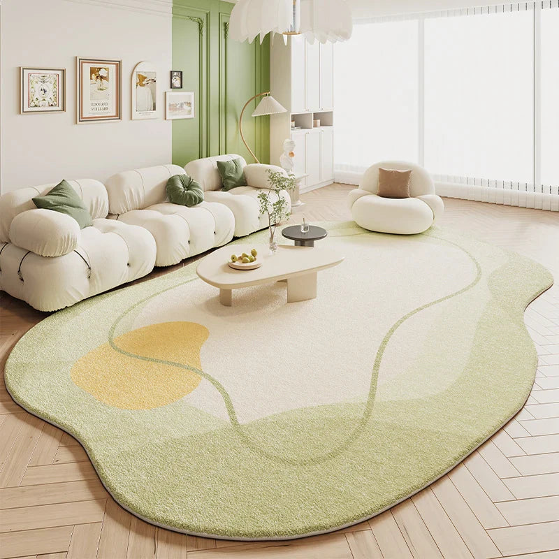 Green Plush Irregular Carpet Living Room Bedroom Floor Mat Decor
