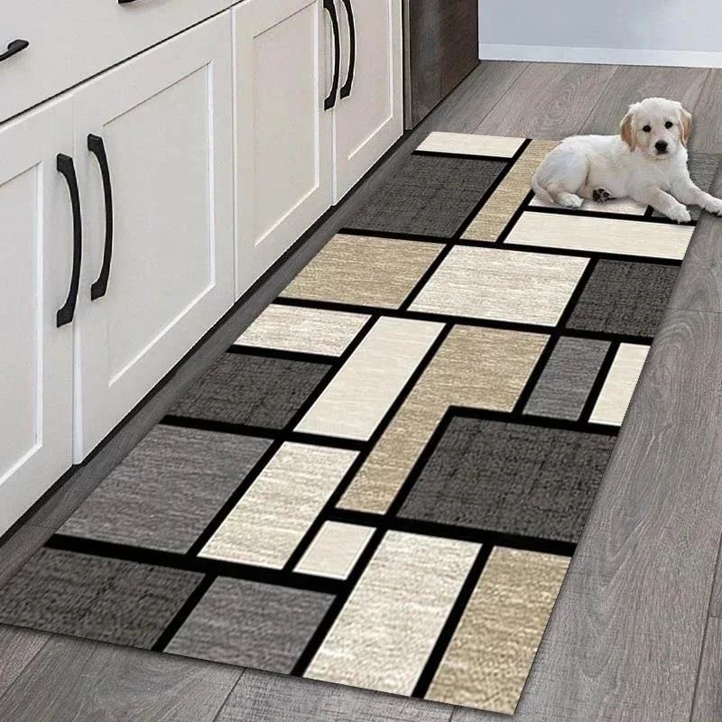 Non Slip Modern Geometric Runner Rug Easy Clean Kitchen Hallway