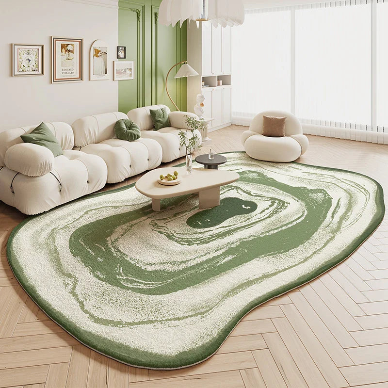 Green Plush Irregular Carpet Living Room Bedroom Floor Mat Decor