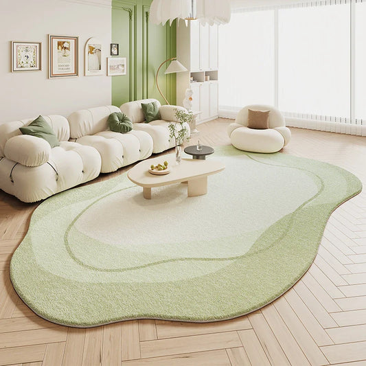 Green Plush Irregular Carpet Living Room Bedroom Floor Mat Decor