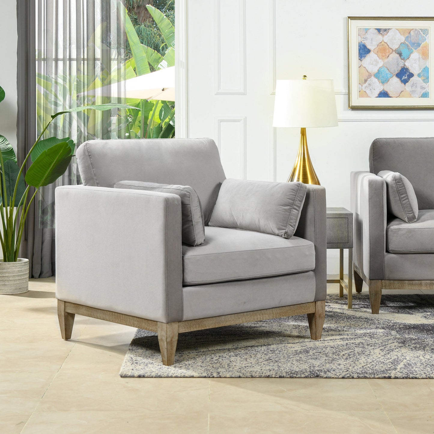 36' Modern Farmhouse Arm Chair, Opal Grey Velvet