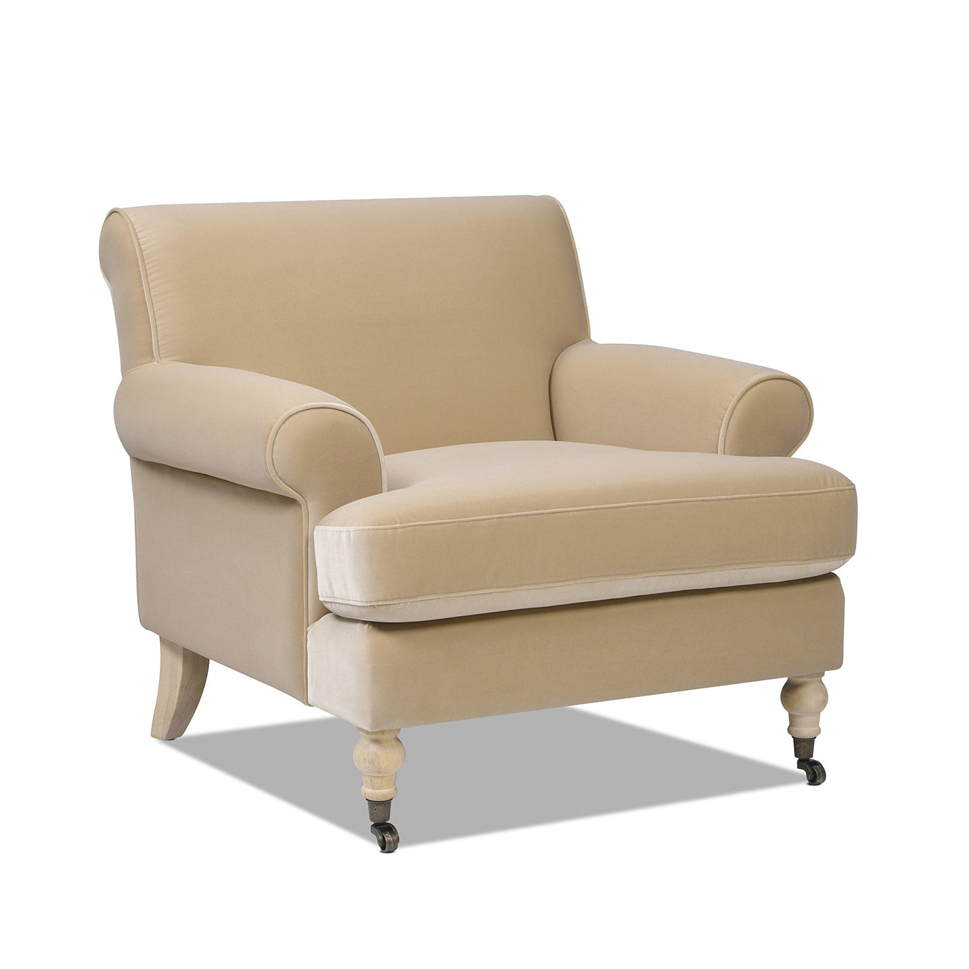 38' Lawson Accent Arm Chair Metal Casters, Fawn Brown Performance Velvet