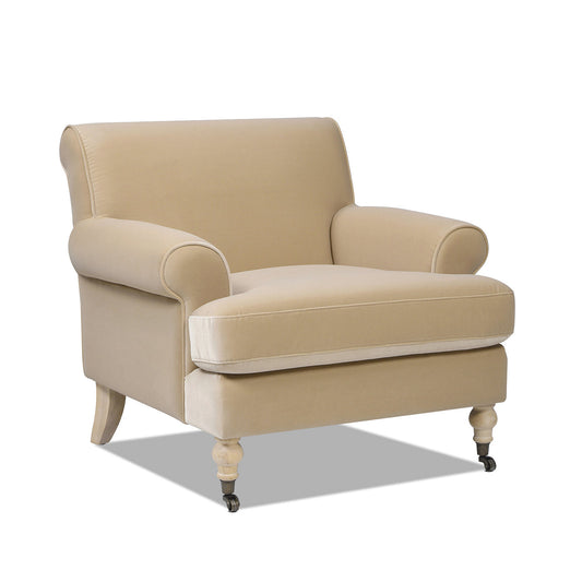 38' Lawson Accent Arm Chair Metal Casters, Fawn Brown Performance Velvet