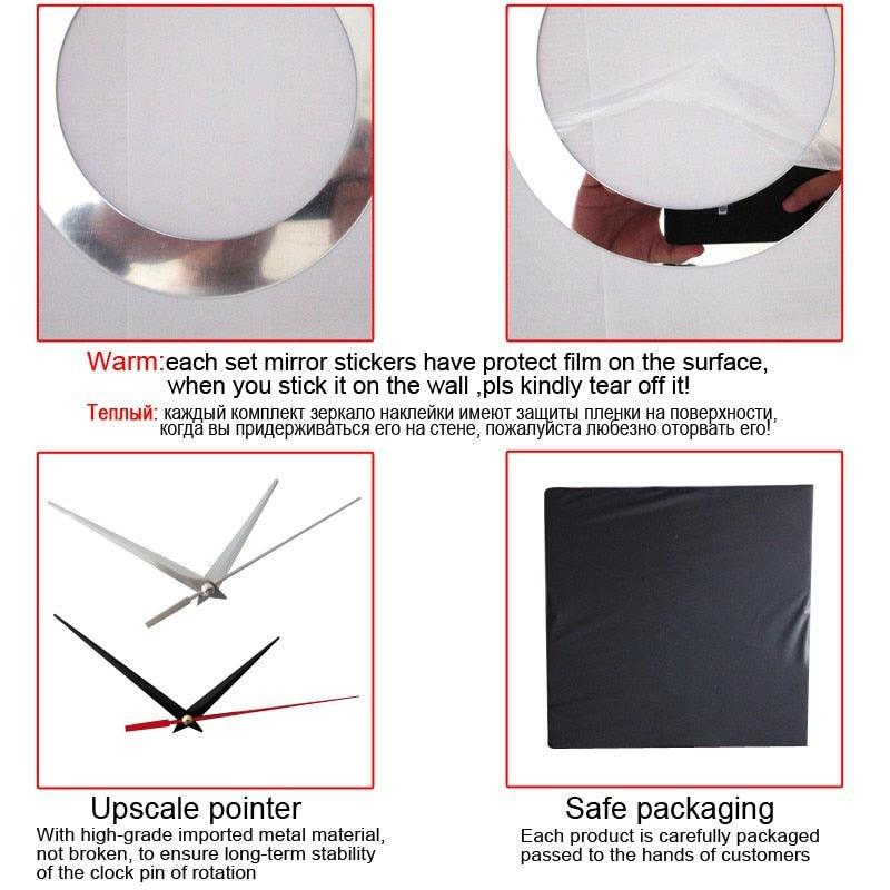 Modern Large Acrylic Mirror Wall Clock 3D Stickers Quartz Decor